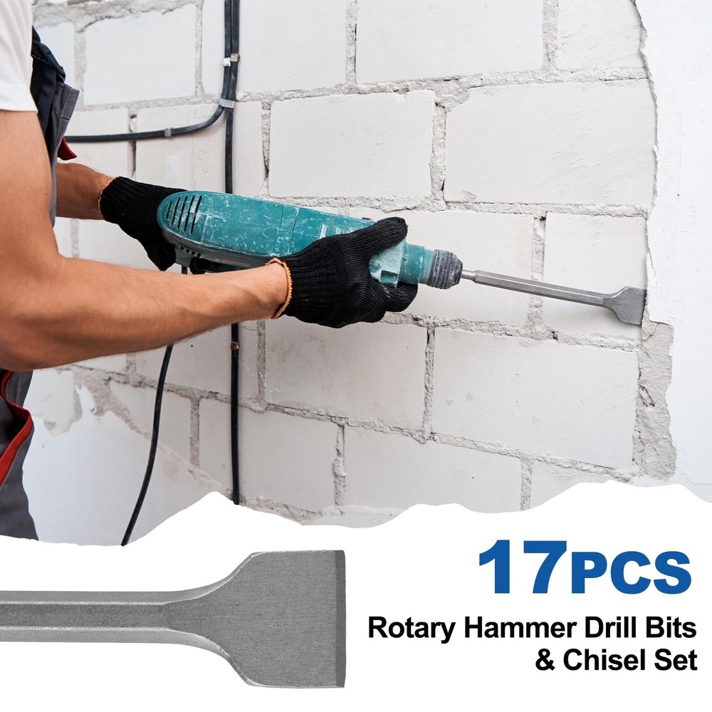 17pcs SDS Plus Concrete Masonry Drill Bits and Chisels Set with Storage Case,...