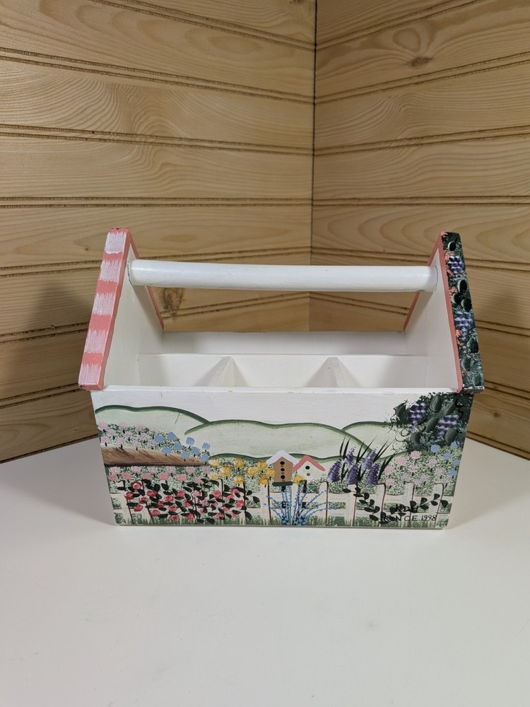 Vintage 1998 Hand Painted Garden Tool Caddy 9"×6" Dated