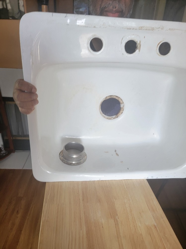 Cast Iron Kitchen Sink White 1994 Multiple Faucet Holes