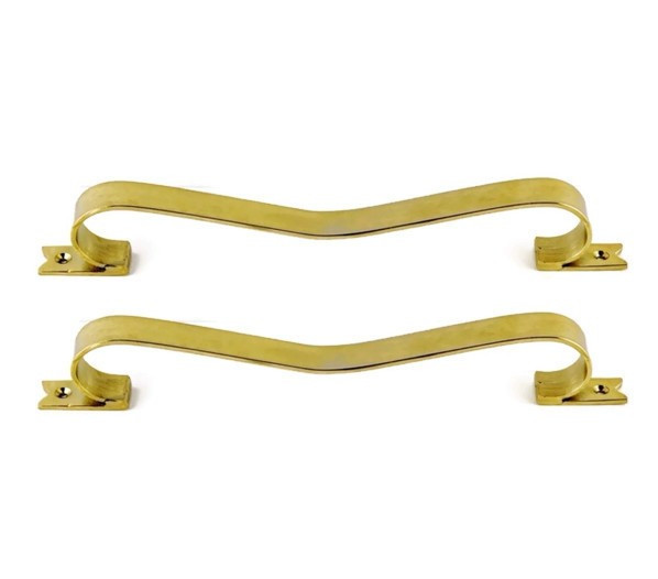 2 large D PULL 12" handle heavy ribbon solid heavy brass old style kitchen GRAB