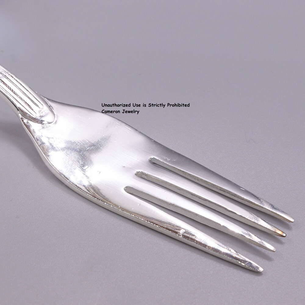 Solid S999 Fine Silver 999 Four Teeth Ruyi Dinnerware Fruit Fork 69-70g 7.8inch