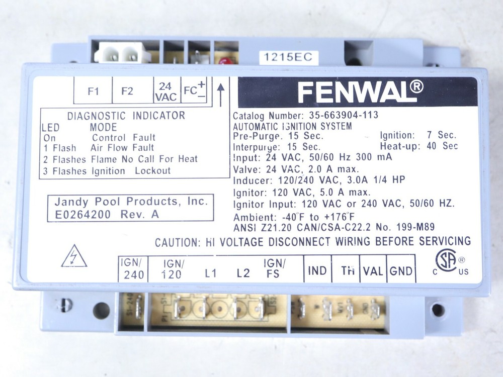 FENWAL 35-663904-113 Automatic Ignition System Jandy E0264200