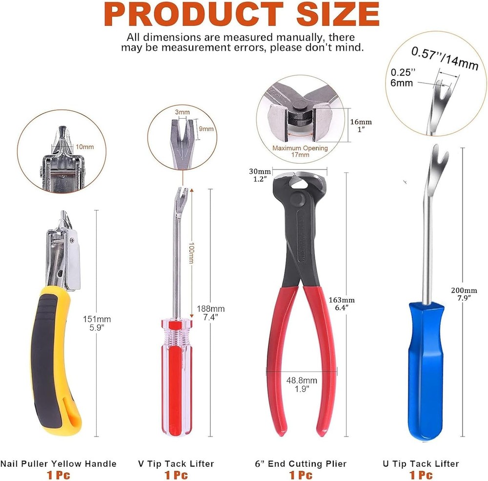 Upholstery Staple Remover Tack Puller Nail Remover Tool Set Nail Puller Plier, S
