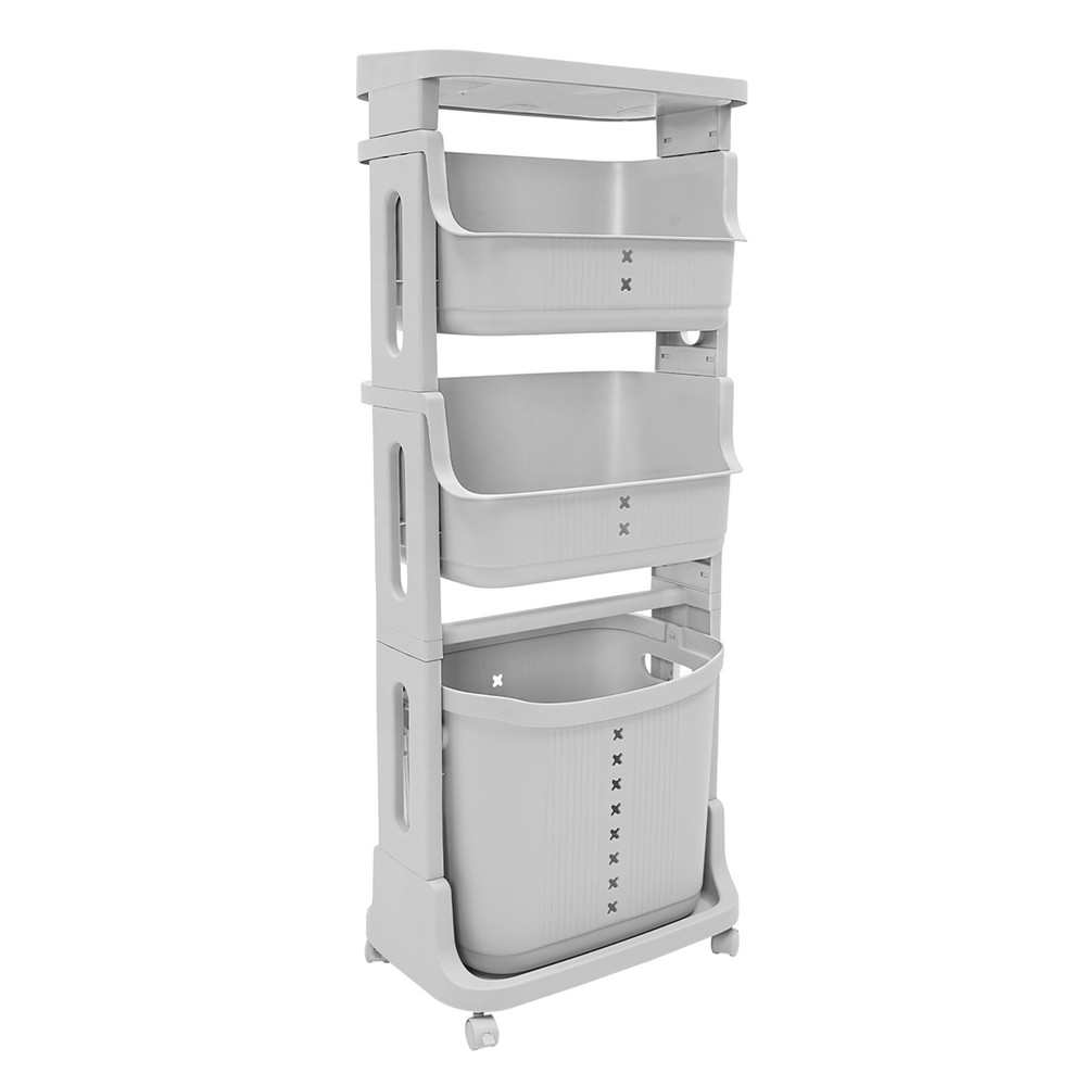 4-Tier Rolling Plastic Laundry Basket Removable Laundry Hamper w/ Wheels Gray