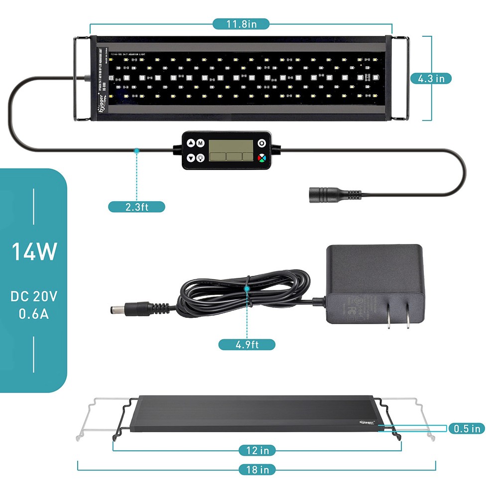 hygger 30 36 48" LED Aquarium Light Extendable, Full Spectrum, Adjustable Timer