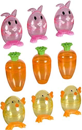 Bunny, Carrot, and Chick Plastic Shaped Fillable Easter Egg Containers