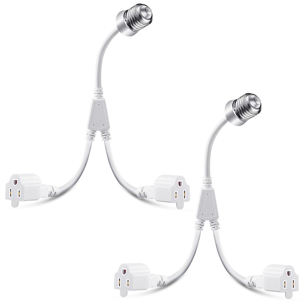 "2 in 1 Light Socket to Plug Adapter, Convert E26/E27 Bulb Socket to 2 Pieces ..