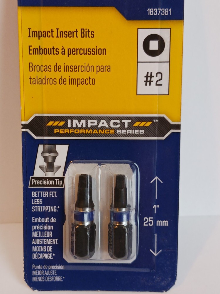 Irwin 1837381, 2 Count, 1", #2 Square Recess Torsion Bits, Impact Insert Bits