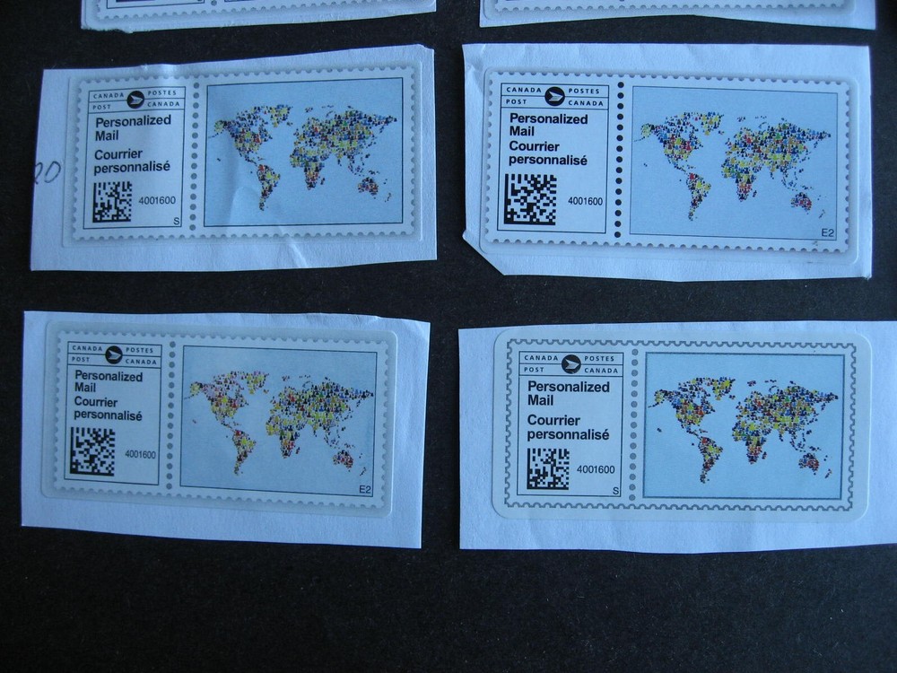 Canada personalized mail labels used 8 different type, style world map
