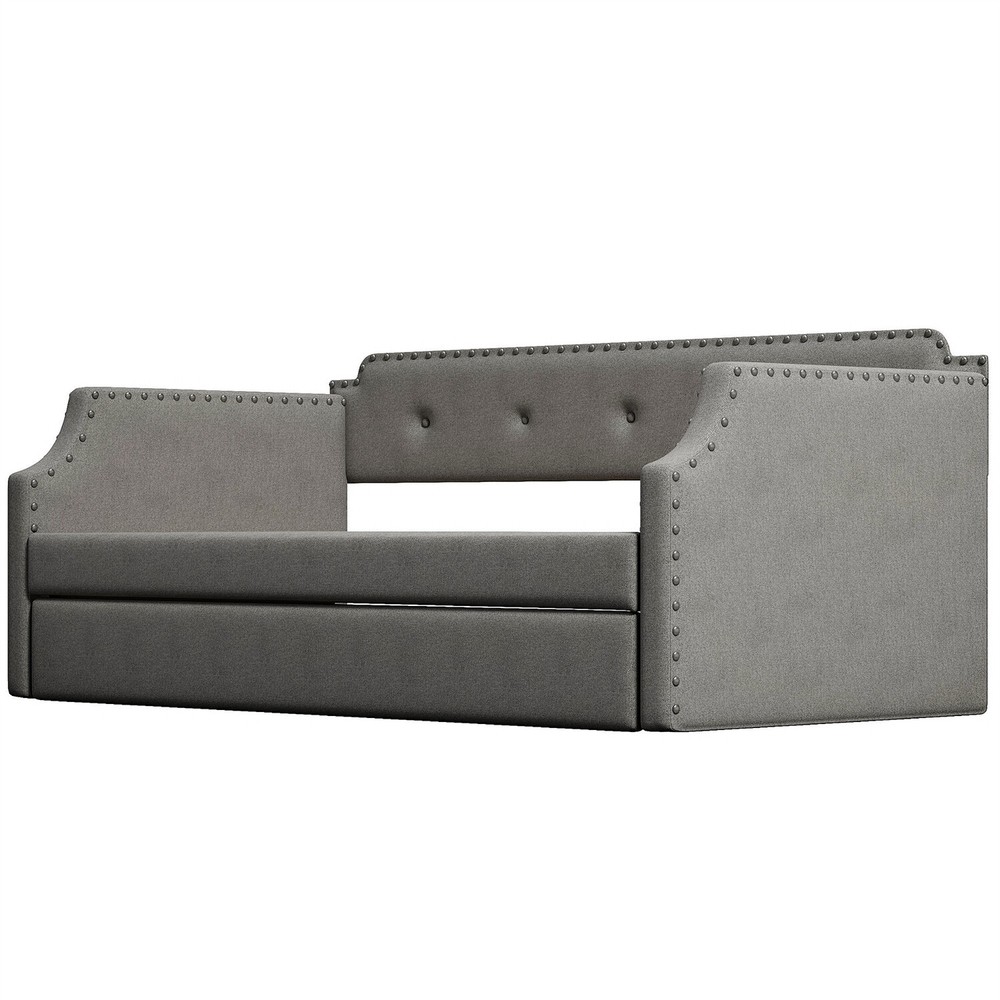 Twin Size Daybed with Pull-Out Trundle Bed Upholstered Bed Frame Sofa Bed US