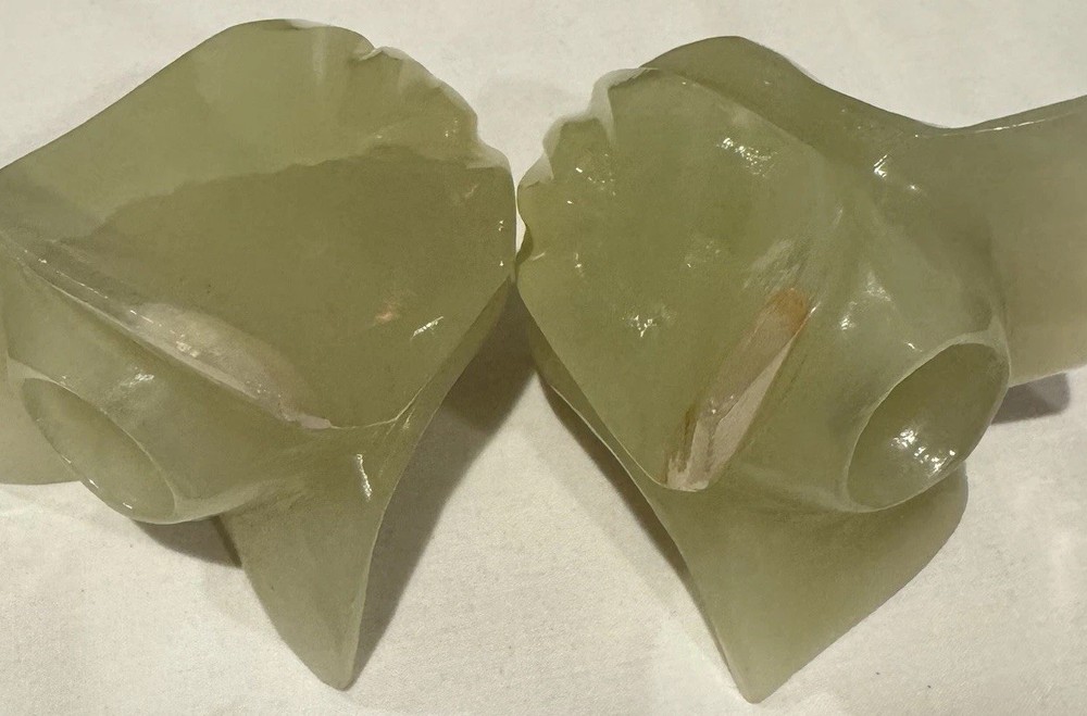 2 Rose Shaped Marble Candle Holders Slag