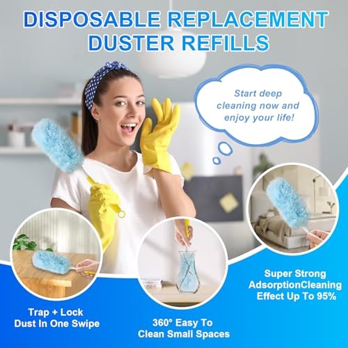 30 Count Dusters Refills with 1 Handle, Multi-Surface Disposable Duster, 360