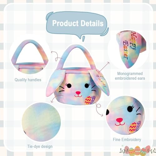 Easter Baskets for Kids,Plush Egg Hunting Easter Buckets with Handle Multi