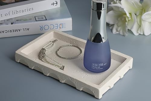 Decorative Tray with Semi-Circular Pattern Edge,Rectangular Concrete Beige