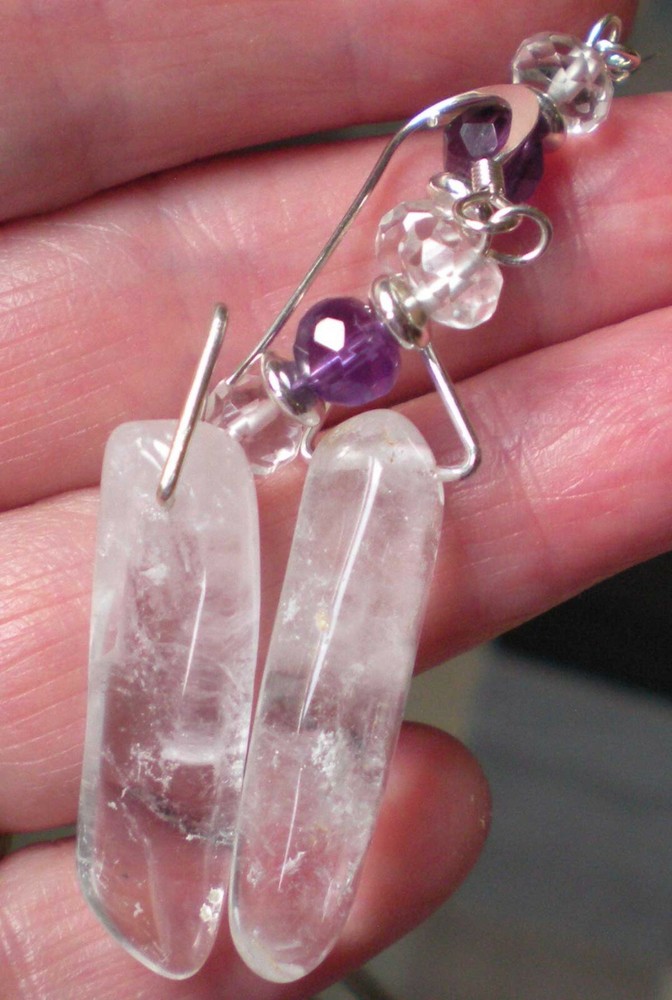 Amethyst & Clear Quartz Sterling Silver Earrings e163