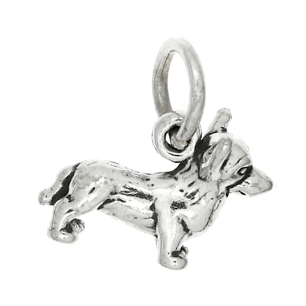 Sterling Silver Tiny Three Dimensional Corgi Dog Charm or Pendant
