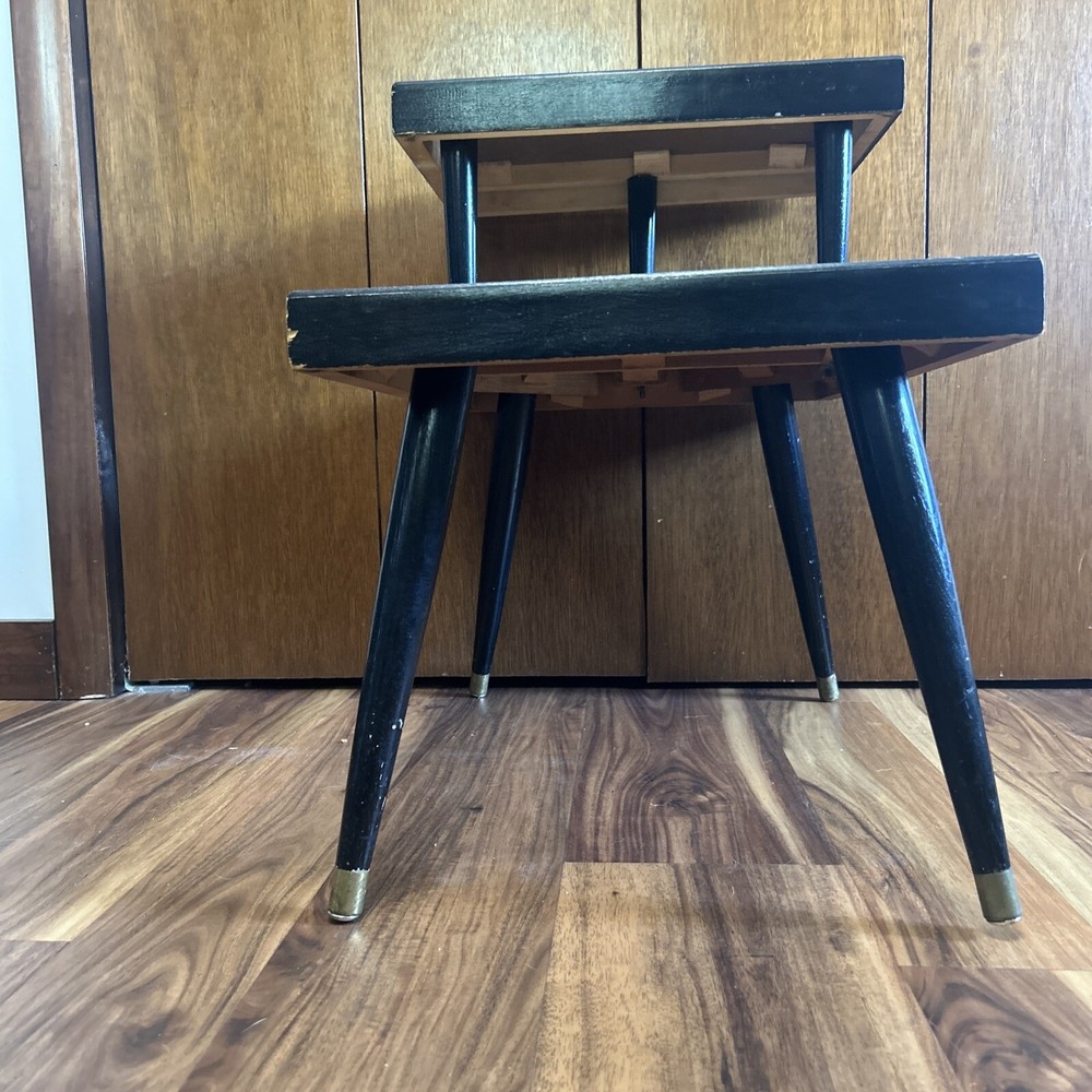 Atomic Era Mid Century Modern Laminate Two-Tier End Table Laminate Step•Brass