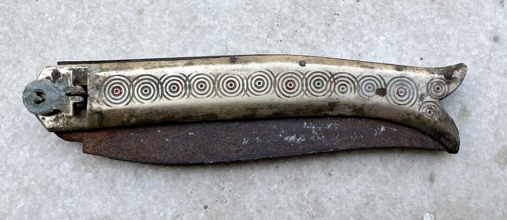 Antique Old Hand Crafted Brass Handle Iron Blade Folding Locking System Knife