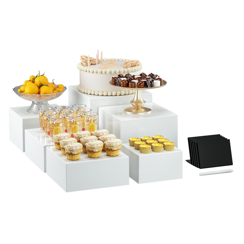 6 Pcs Medium-Sized White Acrylic Boxes for Display as Buffet Risers and Stand...