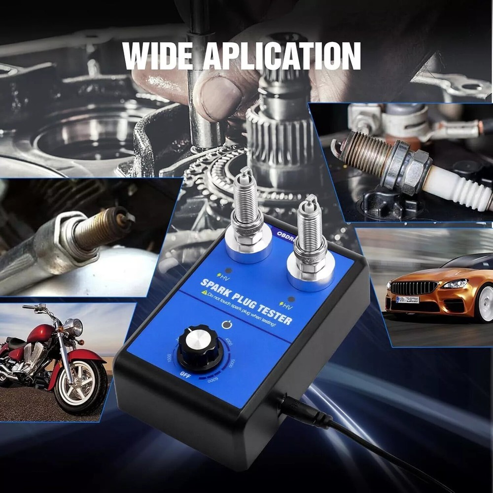 Double Hole Detector Ignition Spark Plug Tester Analyzer 110-240V for 12V Car