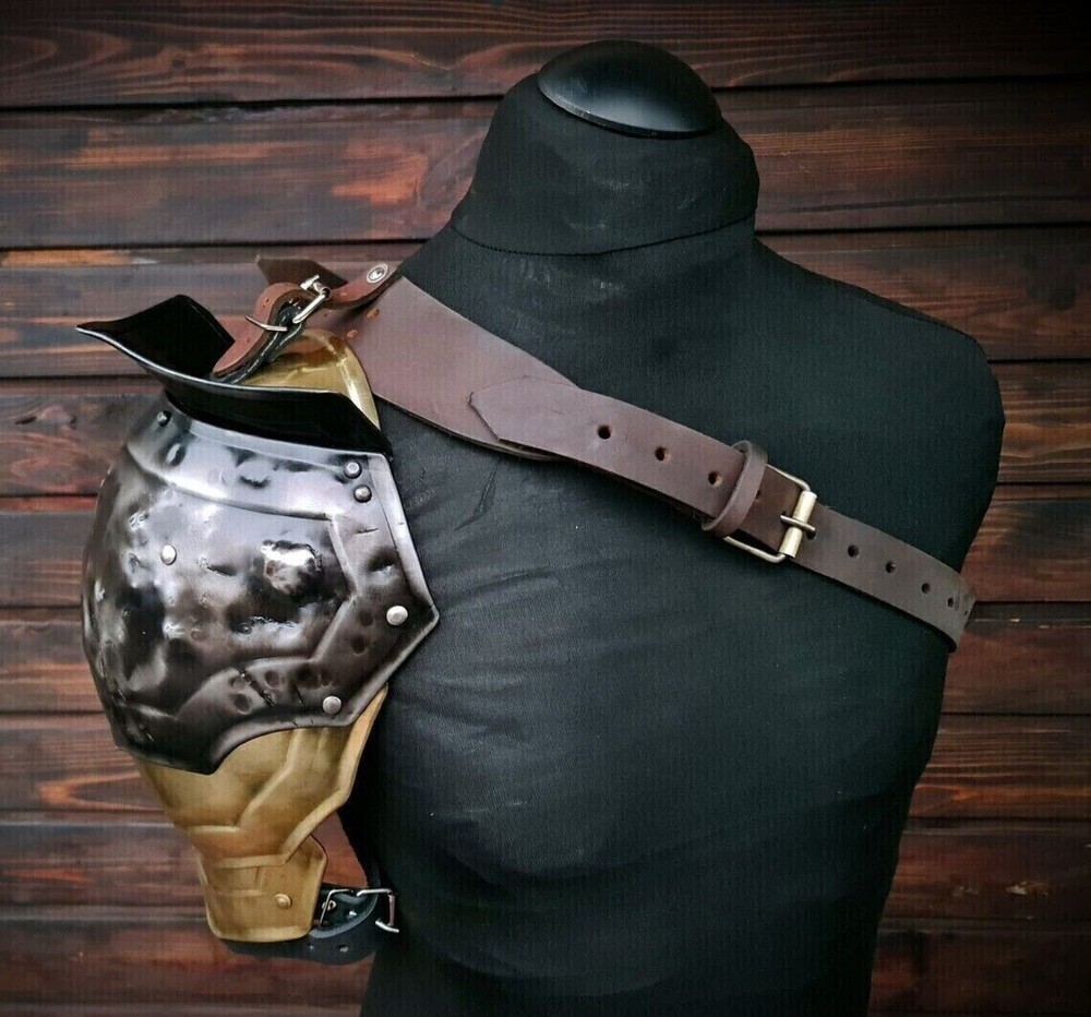 Fantasy warrior shoulder armor, blackened and golden shoulder