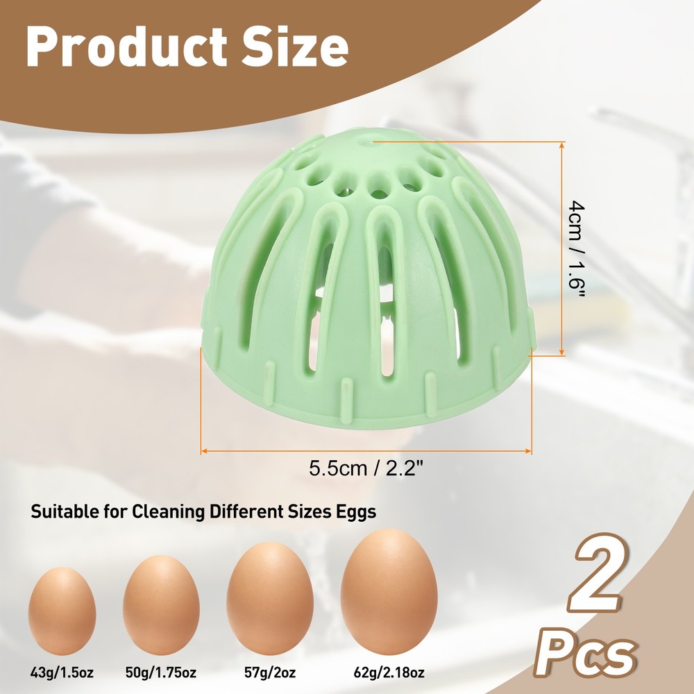 2Pcs Egg Cleaning Brush Silicone Egg Washer Rotating Scrubber Tools Light Green