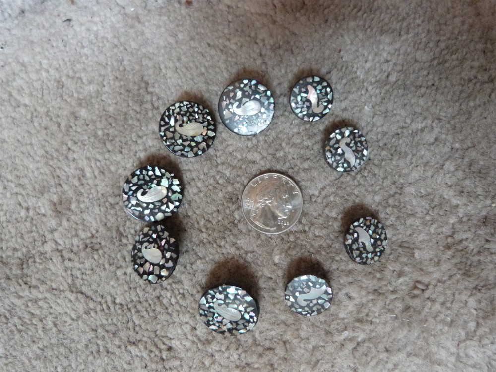 VTG matching composition abalone flake confetti leaf button lot diff sizes #101