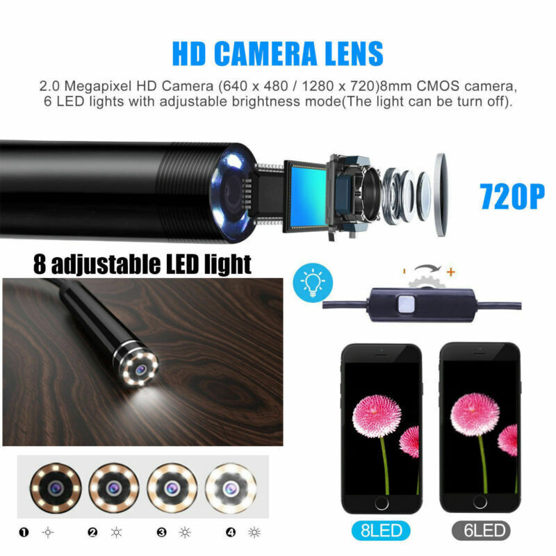 5M 8LED WiFi Borescope Endoscope Snake Inspection Camera for iPhone Android iOS