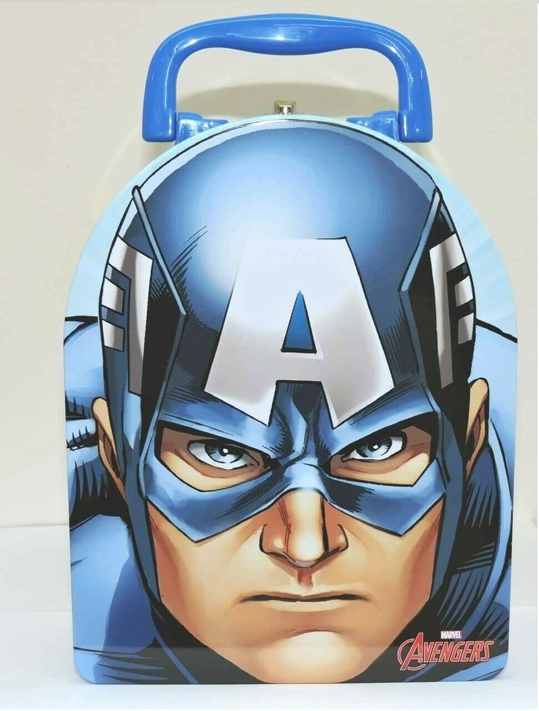 Captain America - Tin Lunch Box - Marvel - Head Shape - 2015 - SEE DESCRIPTION