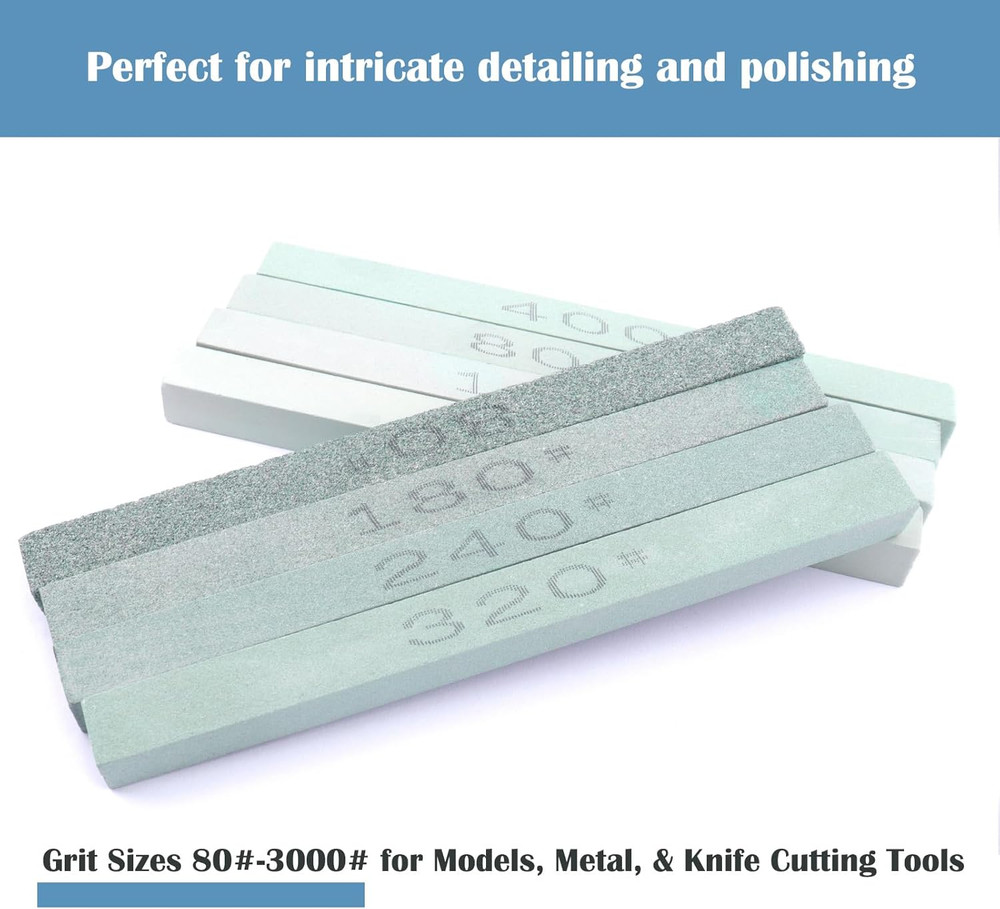 8 Pcs Rectangular Shaped Sharpening Stone Sticks Set, 5.92Inch Green Silicon