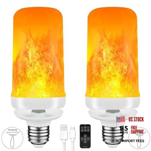 2Packs Rechargeable Flame Light Bulbs,Remote Control,3 Timer,5V/1A