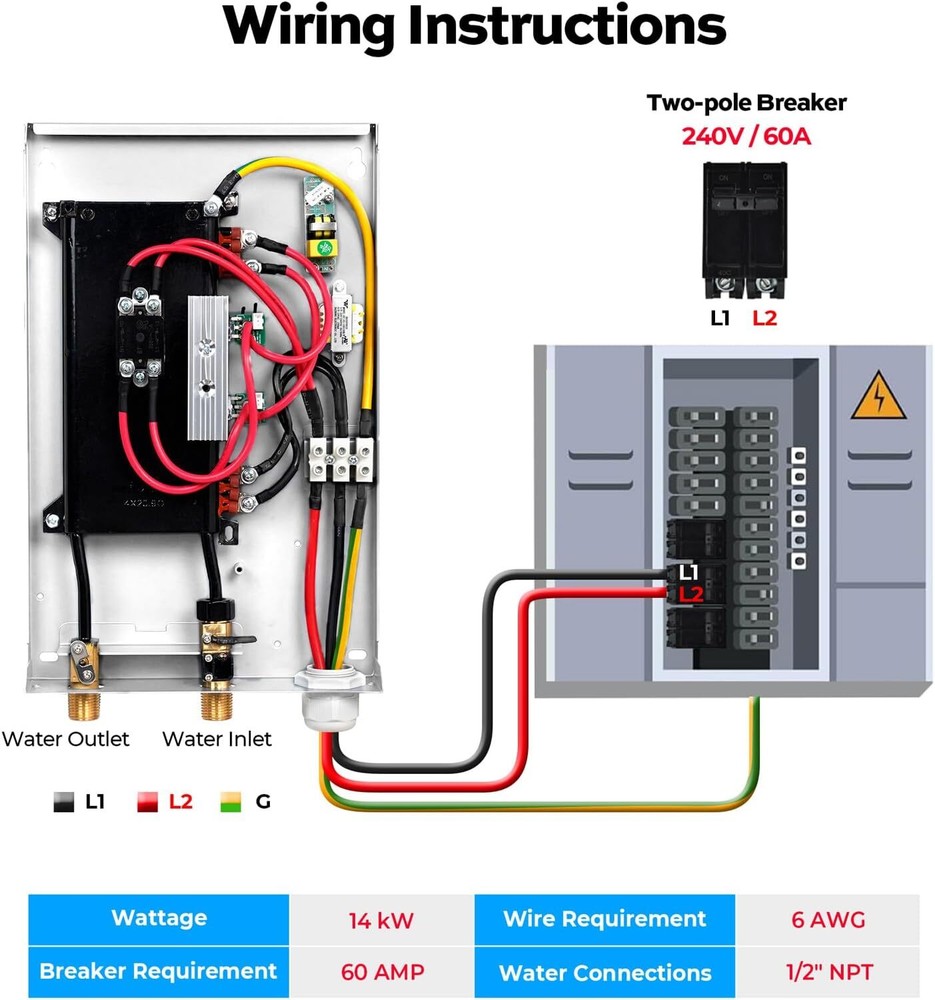 14KW Tankless Water Heater Electric On-Demand Instant Hot Water for Whole House