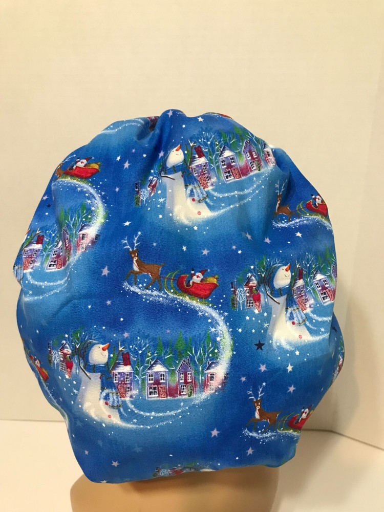 Bouffant Scrub Cap - Christmas Santa Sleigh