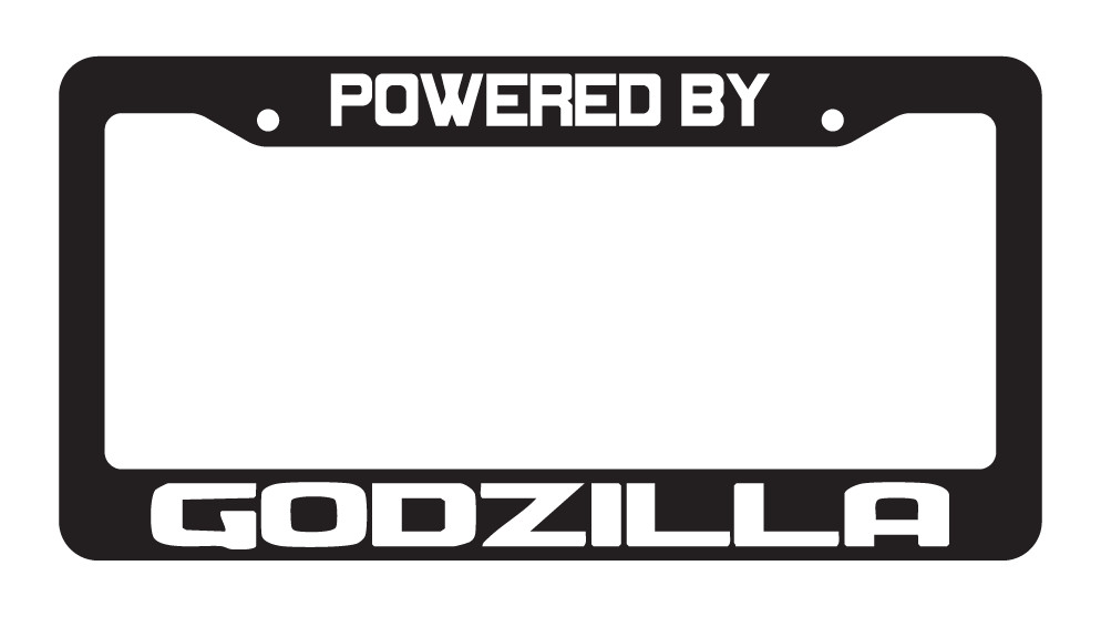 Powered By Godzilla Plastic Car License Plate Frame