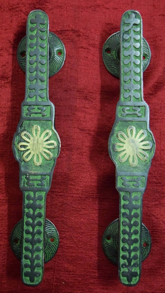 Decorative Door Handle Brass Flower Design Handcraft Pair Unique Gate Pull VR646