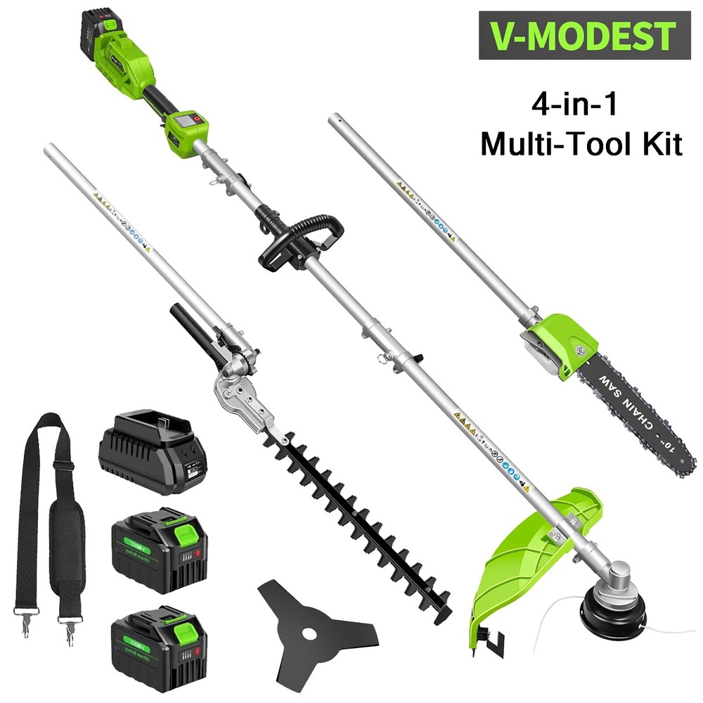 4-in-1 Garden Tool Set Cordless String Trimmer/Edger Pole Hedge Trimmer/Pole Saw