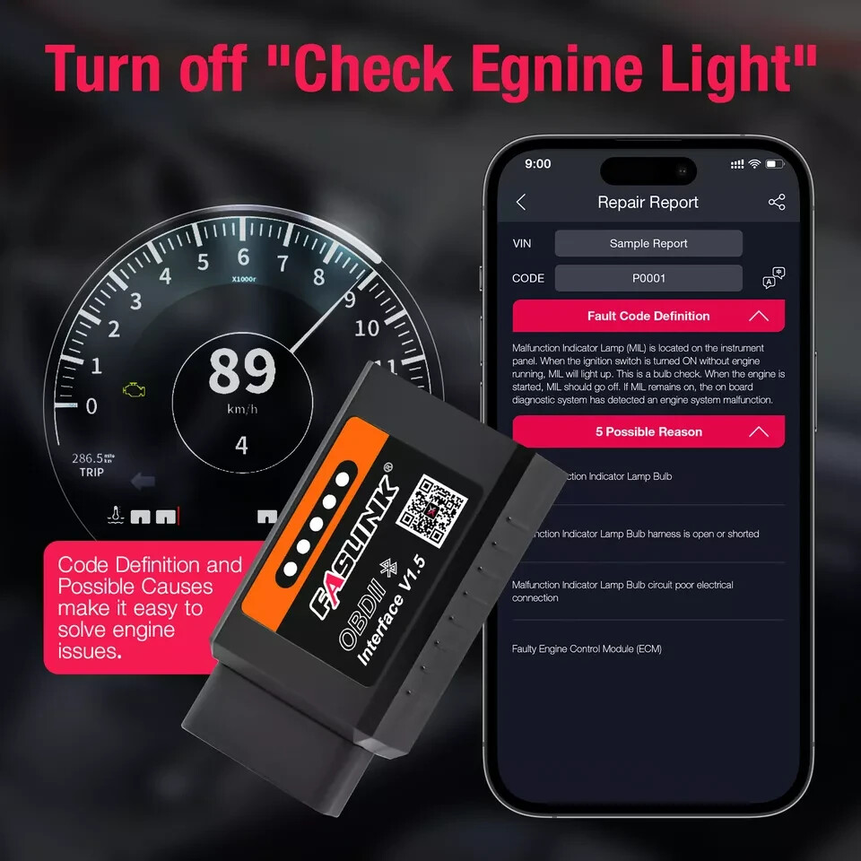 FASLINK X1 Bluetooth v1.5 OBDII Scanner for IOS & Android Adapter Code Reader