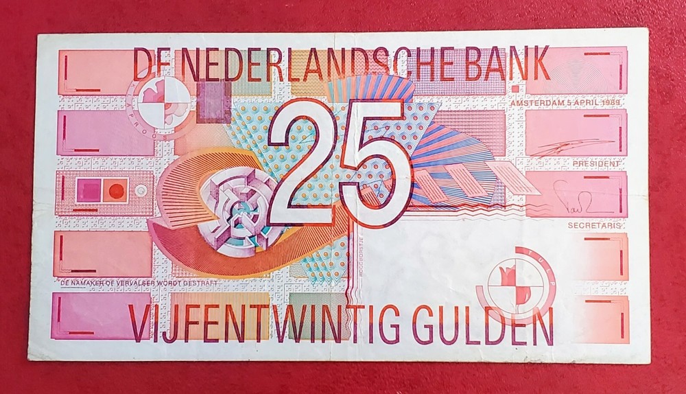 NETHERLANDS 25 GULDEN 1989 BANKNOTE PICK #100 NICE!!!