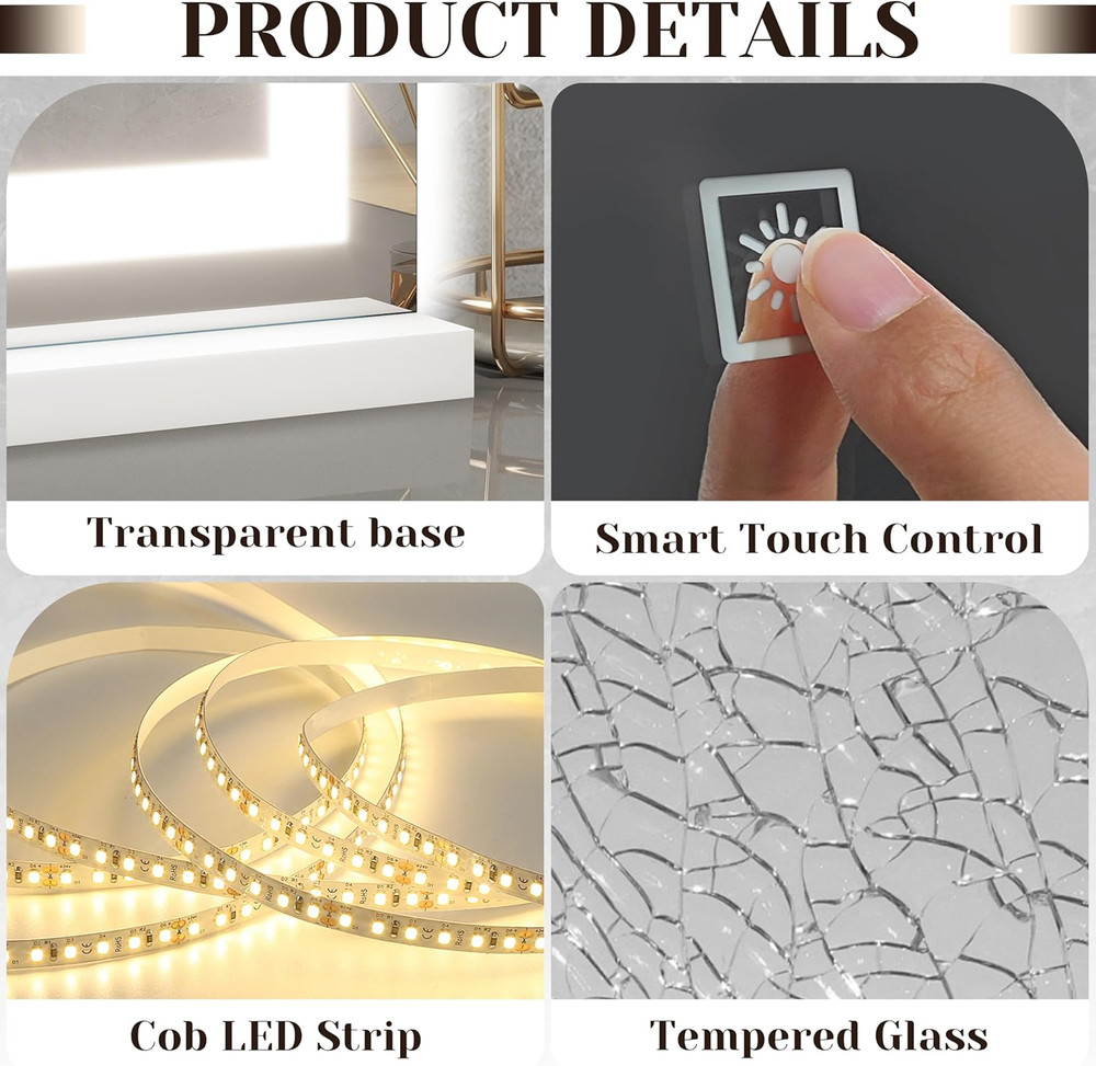 31" LED Lighted Vanity Mirror with Dimming & 10X Magnification