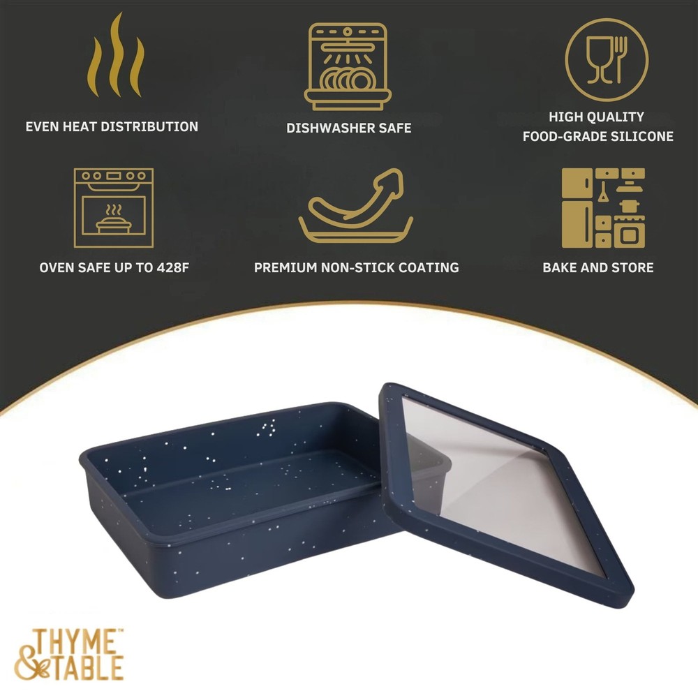 Thyme & Table 9" x 13" Silicone Baking Dish & Lid Set - Atlantic Blue