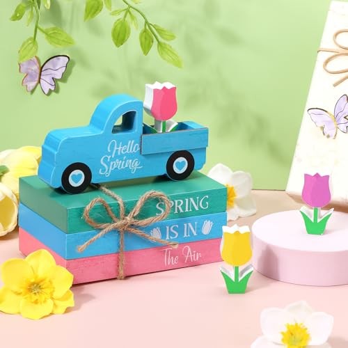 7 Pcs Spring Wooden Table Signs Decorations Hello Spring Hello Spring Tulip
