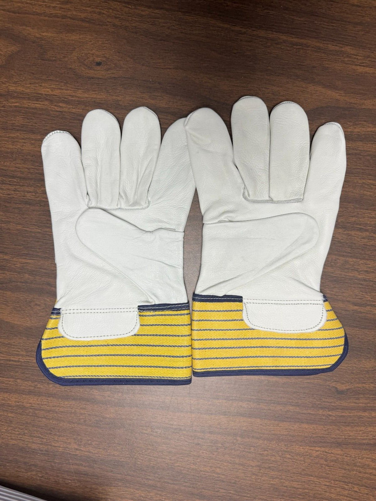 Men’s Work Gloves Grain Leather Palm Durable Striped Back, XL