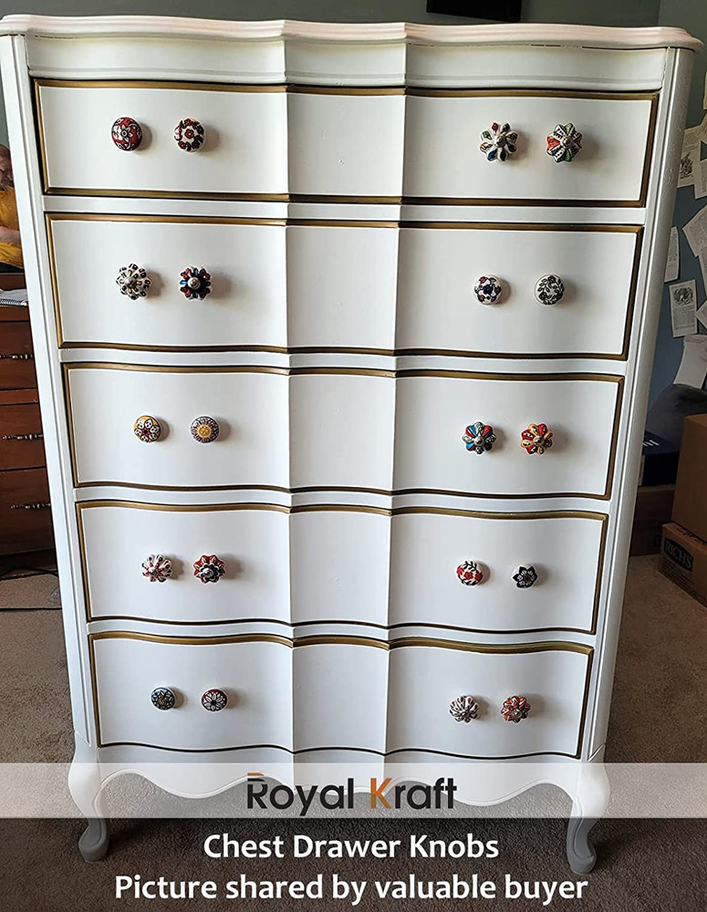 Vintage Blue Hand Painted Ceramic Pull Knobs for Kitchen Cabinet, Door & Drawer,