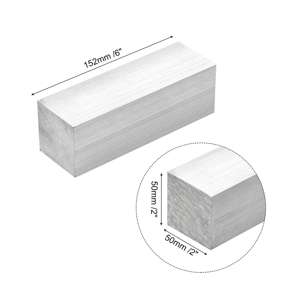 Square Aluminum Flat Bar, 2" Thickness 2" Width 6" Length