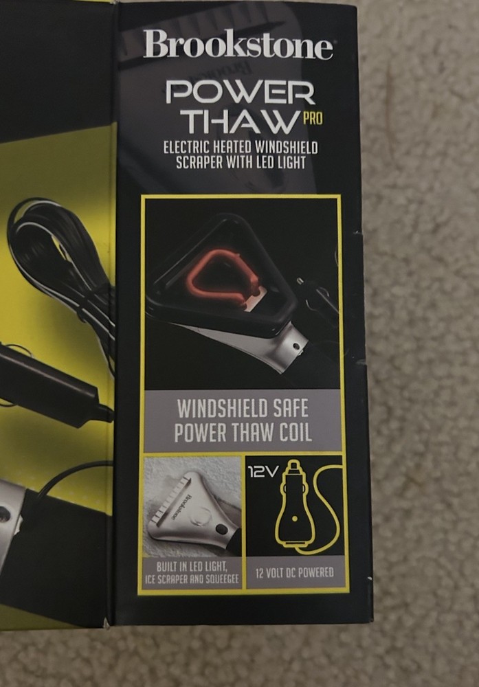 Brookstone Power Thaw Electric Heated Windshield Ice Scraper LED Light NEW