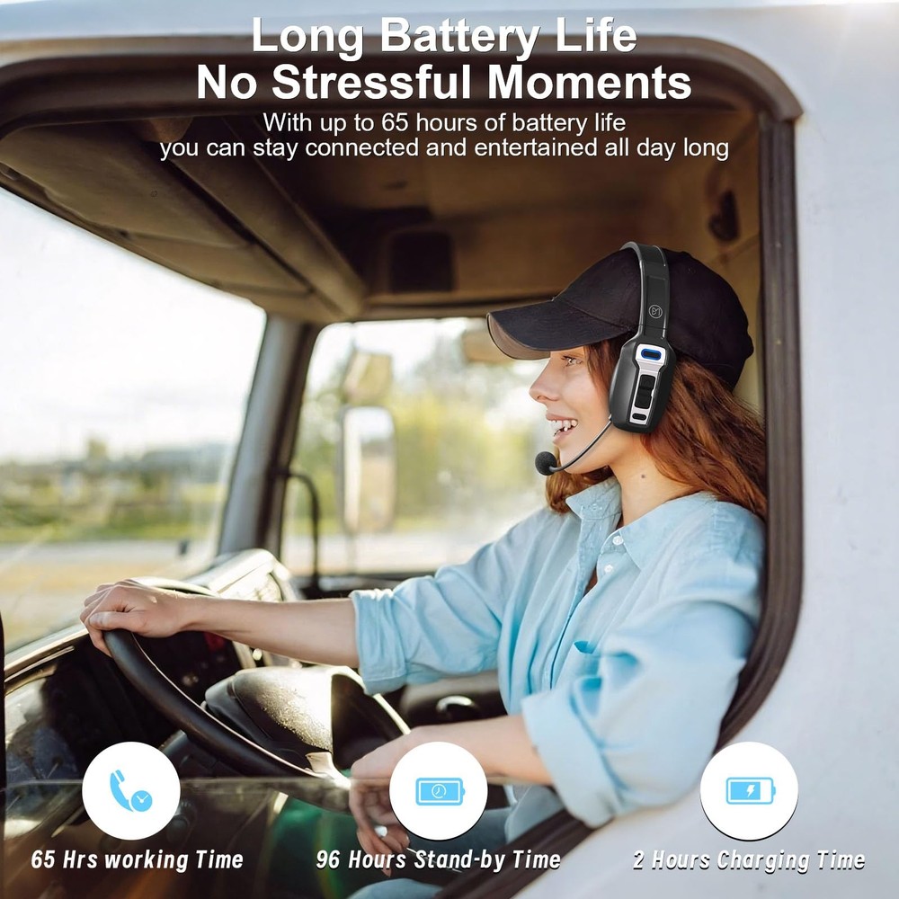 BRAMMAR Trucker Bluetooth Headset with AI Noise Cancellation Large, Black