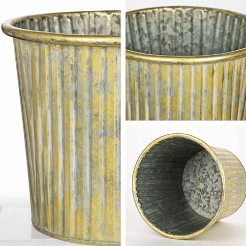 Metal Rustic Flower Pots - 3 PCS Galvanized Planters Rustproof Durable Gold