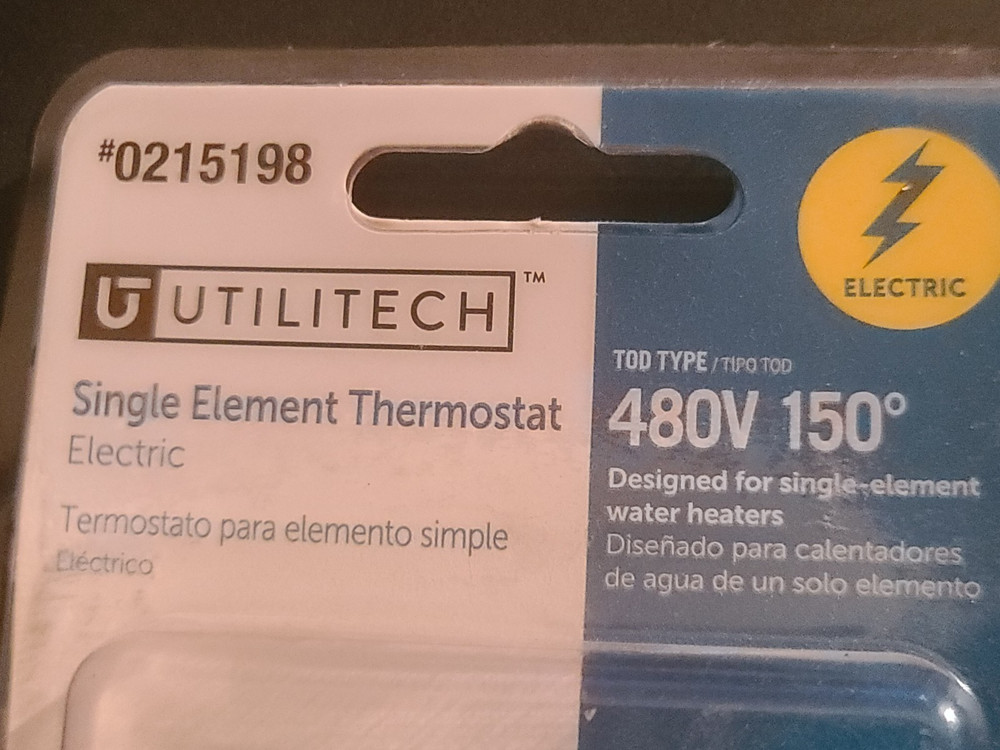NEW SEALED Utilitech Water Heater Single Element Thermostat 0215198