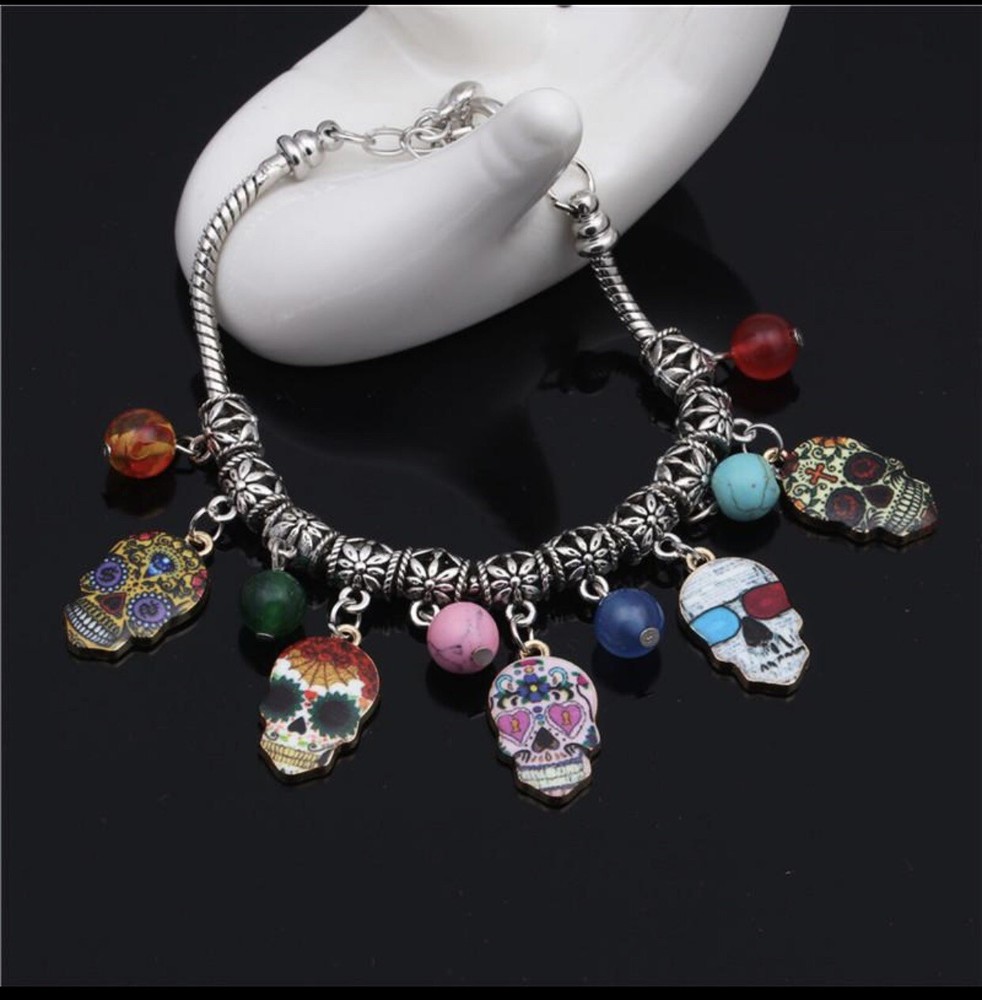 Agate sugar skull bracelet