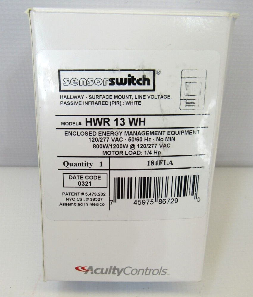 NEW Acuity Controls Sensor Switch HWR 13 WH Passive Infrared White